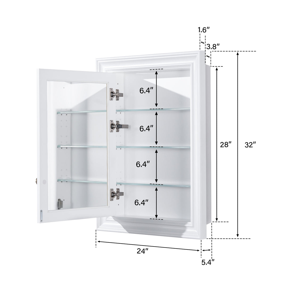 WELLFOR GRACE Solid Wood 24-in x 32-in Recessed Mount White Mirrored Soft Close Medicine Cabinet