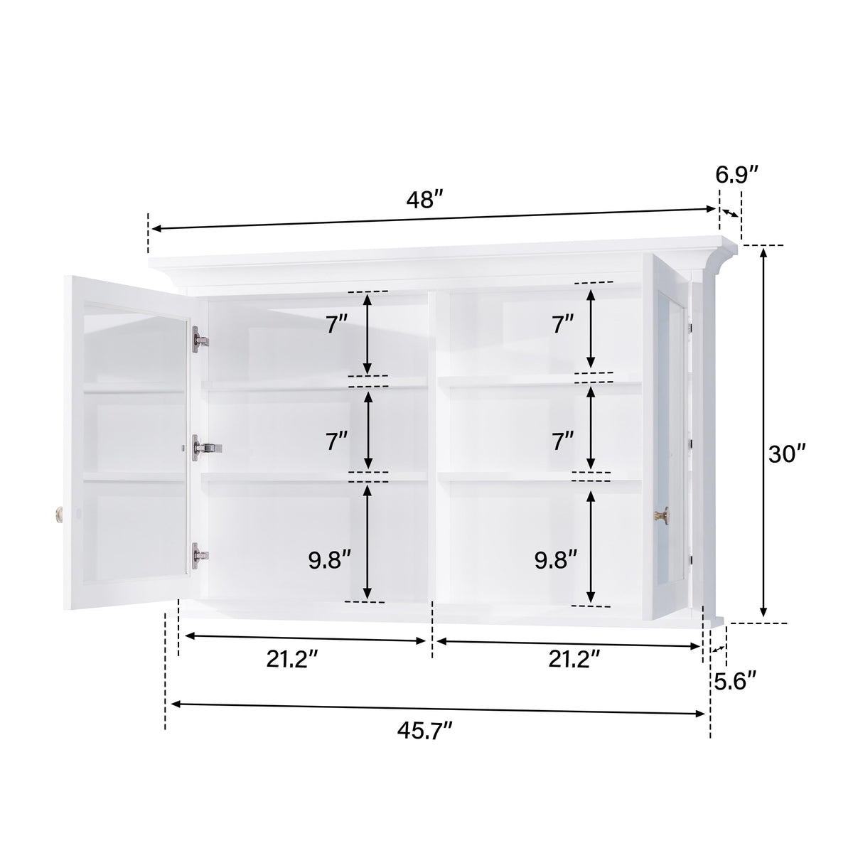 WELLFOR GRACE Solid Wood 48-in x 30-in Surface Mount White Mirrored Soft Close Medicine Cabinet