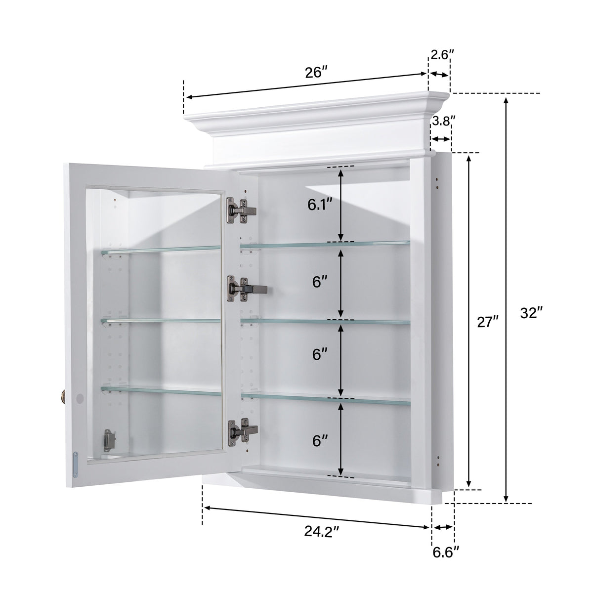 WELLFOR GRACE Solid Wood 26-in x 32-in Recessed Mount White Mirrored Soft Close Medicine Cabinet