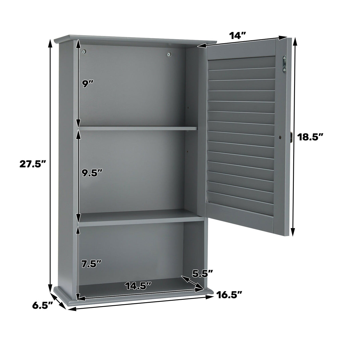 WELLFOR 16.5-in x 27.5-in x 6.5-in Gray Bathroom Wall Cabinet