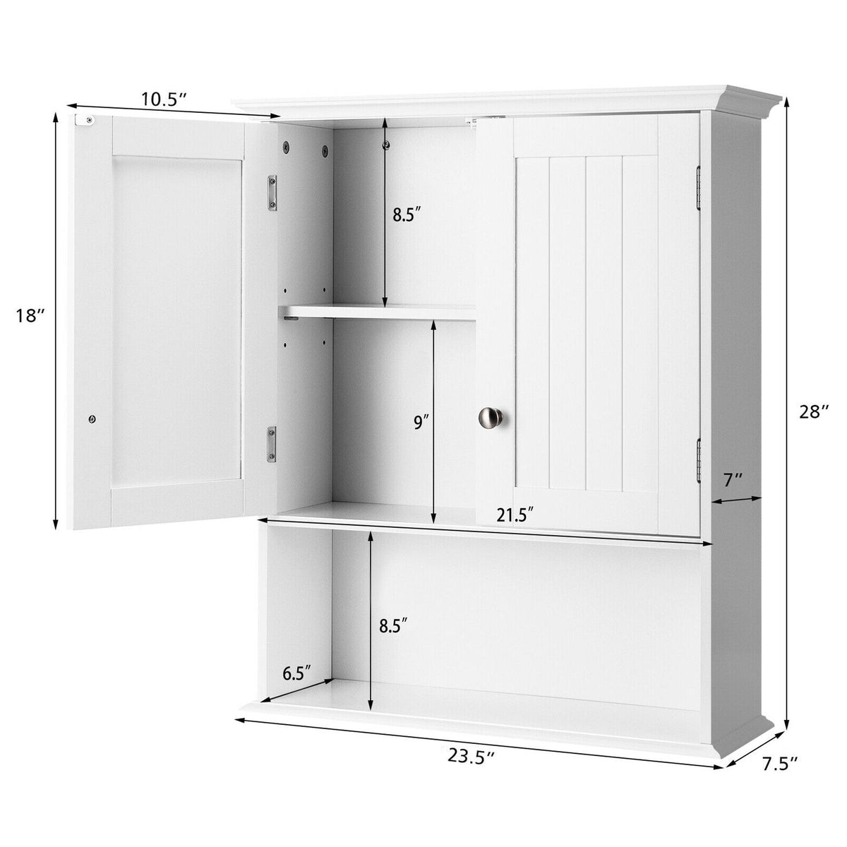 WELLFOR 23.5-in x 28-in x 7.5-in White Bathroom Wall Cabinet