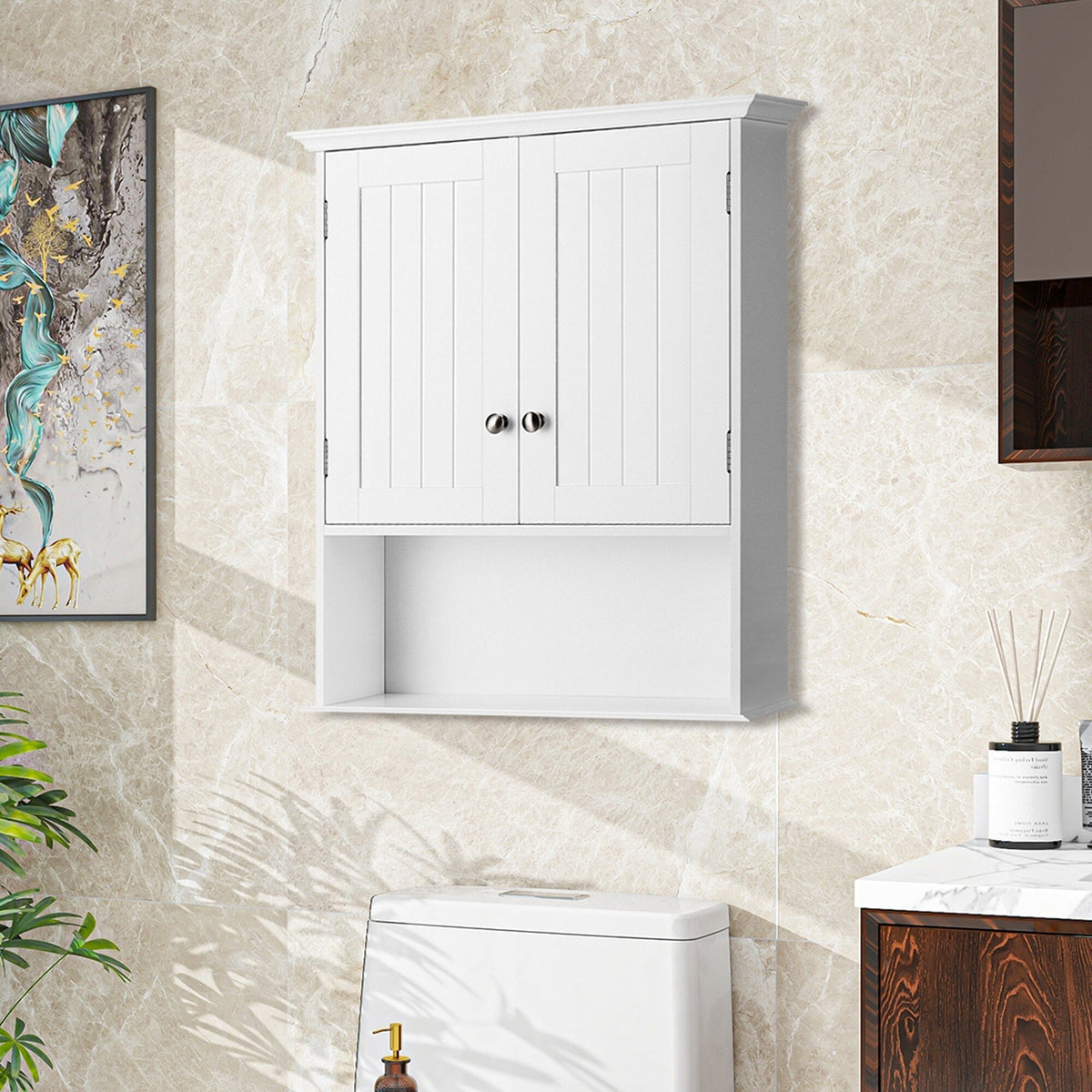 WELLFOR 23.5-in x 28-in x 7.5-in White Bathroom Wall Cabinet