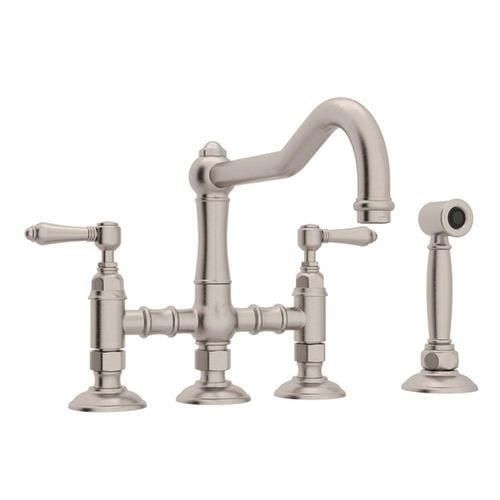 Rohl Italian Kitchen Acqui Satin Nickel 2-Handle Deck-Mount Bridge Handle Kitchen Faucet