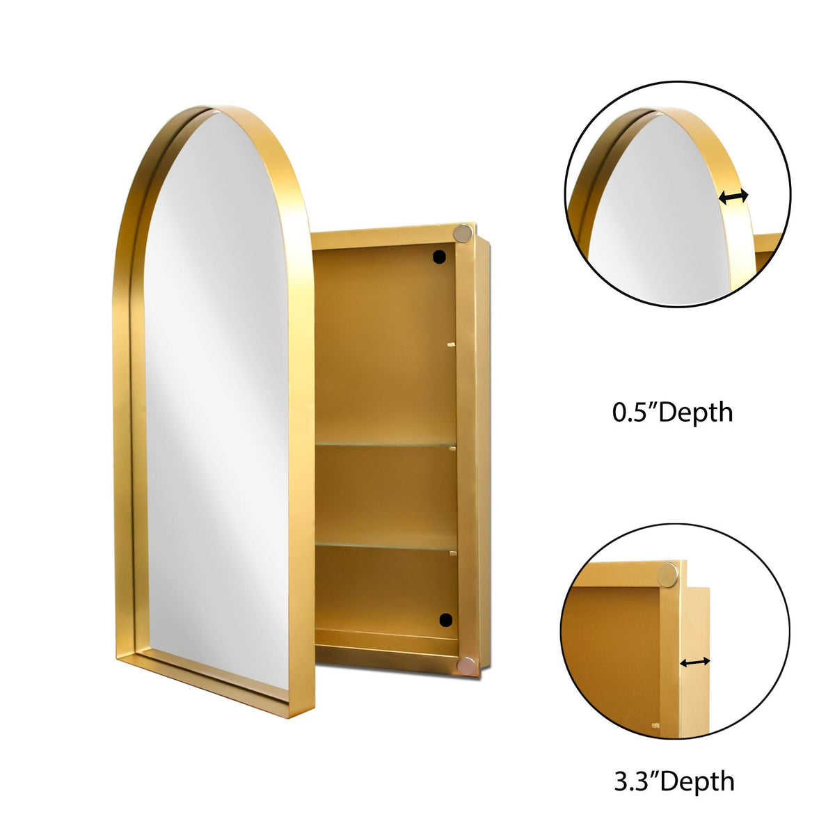 AAZJ FS 24-in x 36-in Surface/Recessed Mount Gold Mirrored Arched Medicine Cabinet