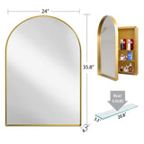 AAZJ FS 24-in x 36-in Surface/Recessed Mount Gold Mirrored Arched Medicine Cabinet