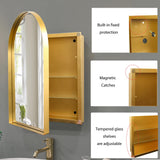 AAZJ FS 24-in x 36-in Surface/Recessed Mount Gold Mirrored Arched Medicine Cabinet