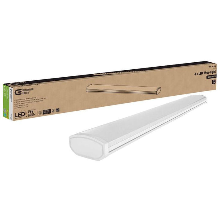 Low Profile 4 ft. 3600 Lumens Integrated LED White Wraparound Ceiling Light Direct Wire 4000K Bright White
