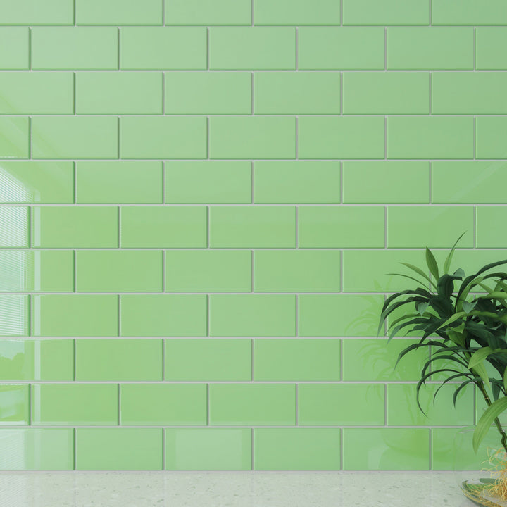 Giorbello Classic Premium Powder Room Green 3-in x 6-in Glossy Glass Subway Wall Tile (5-sq. ft/ Carton)