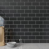 Giorbello Classic Premium Glass Subway Black 3-in x 6-in Glossy Glass Subway Wall Tile (5-sq. ft/ Carton)