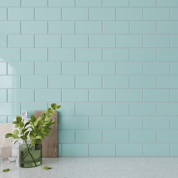 Giorbello Classic Premium Baby Blue 3-in x 6-in Glossy Glass Subway Wall Tile (5-sq. ft/ Carton)