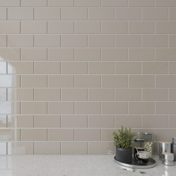 Giorbello Classic Premium Light Taupe 3-in x 6-in Glossy Glass Subway Wall Tile (5-sq. ft/ Carton)