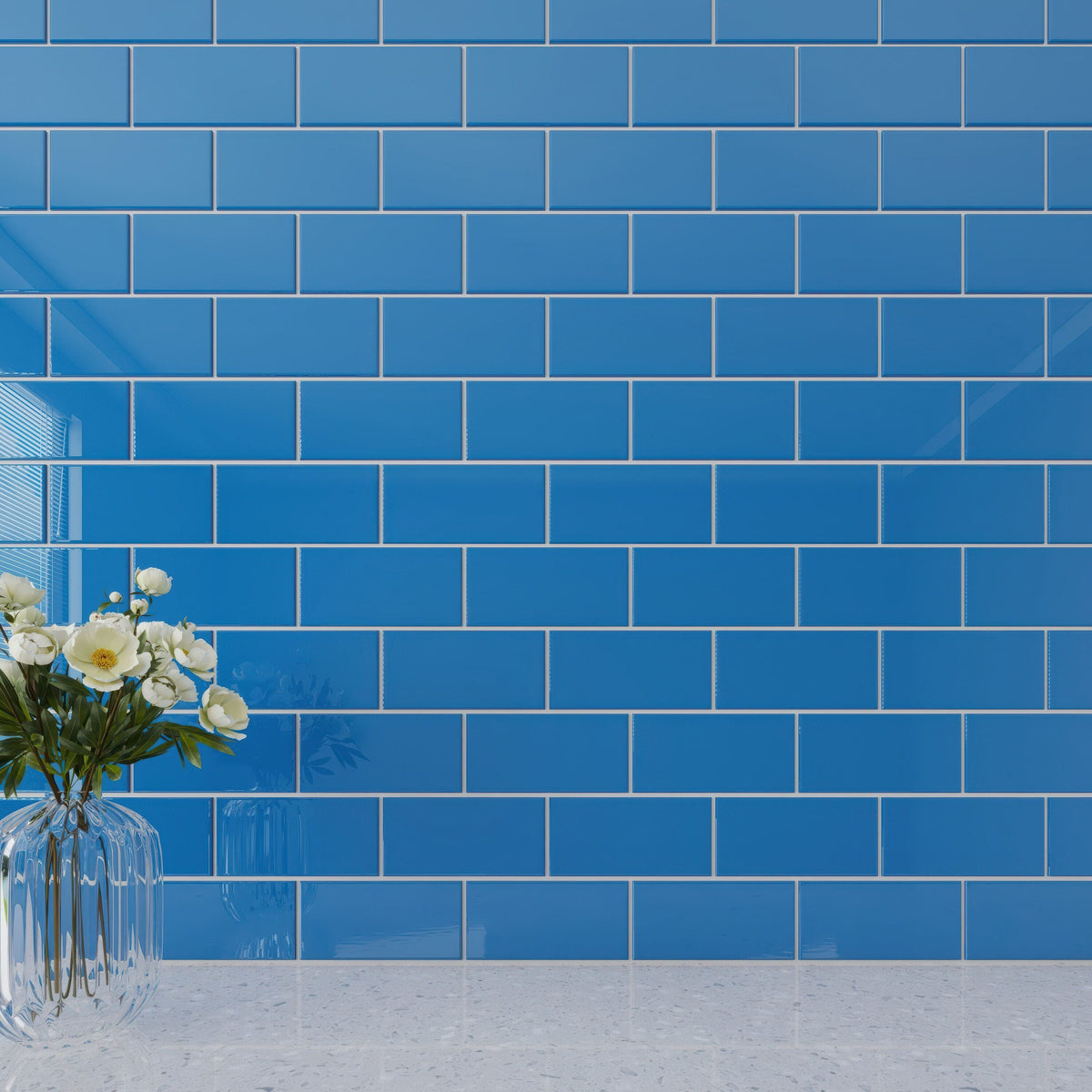 Giorbello Classic Premium Blue 3-in x 6-in Glossy Glass Subway Wall Tile (5-sq. ft/ Carton)