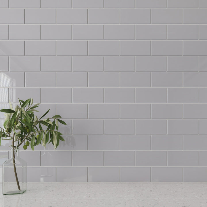 Giorbello Classic Premium Lavender Gray 3-in x 6-in Glossy Glass Subway Wall Tile (5-sq. ft/ Carton)