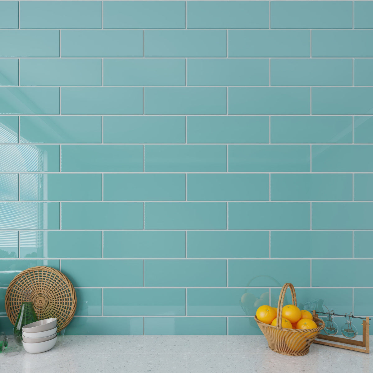 Giorbello Classic Premium Teal 4-in x 12-in Glossy Glass Subway Wall Tile (5-sq. ft/ Carton)