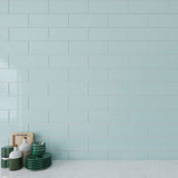 Giorbello Classic Premium Baby Blue 4-in x 12-in Glossy Glass Subway Wall Tile (5-sq. ft/ Carton)