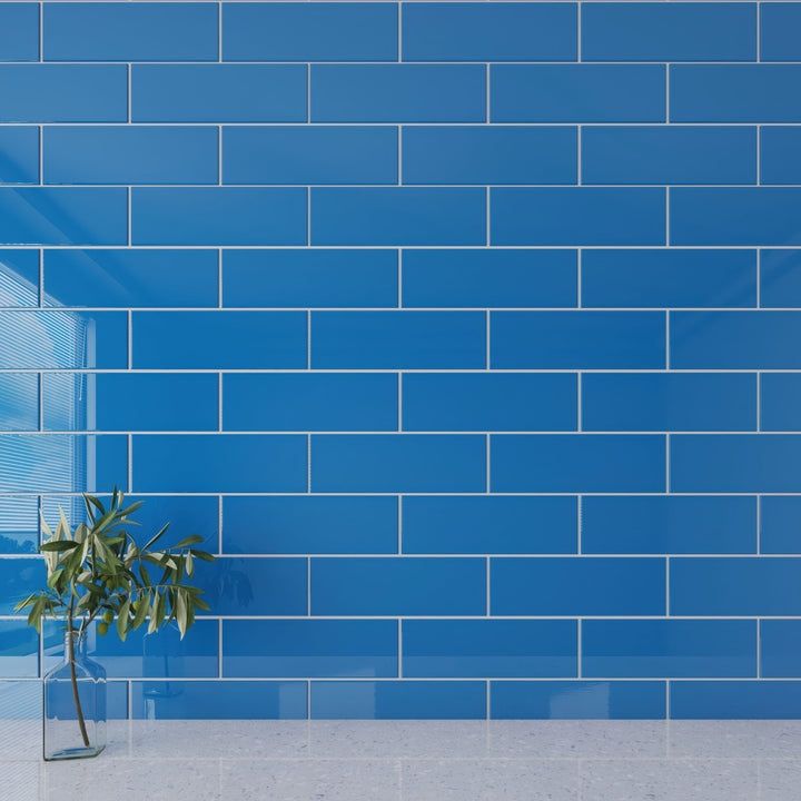 Giorbello Classic Premium Mediterranean Blue 4-in x 12-in Glossy Glass Subway Wall Tile (5-sq. ft/ Carton)