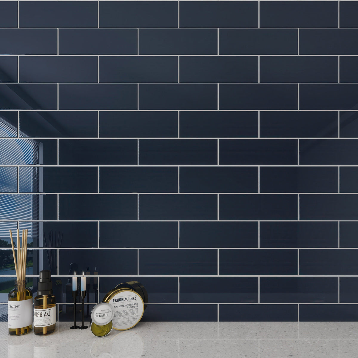 Giorbello Classic Premium Midnight Blue 4-in x 12-in Glossy Glass Subway Wall Tile (5-sq. ft/ Carton)