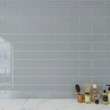 Giorbello Classic Premium True Gray 4-in x 12-in Glossy Glass Subway Wall Tile (5-sq. ft/ Carton)