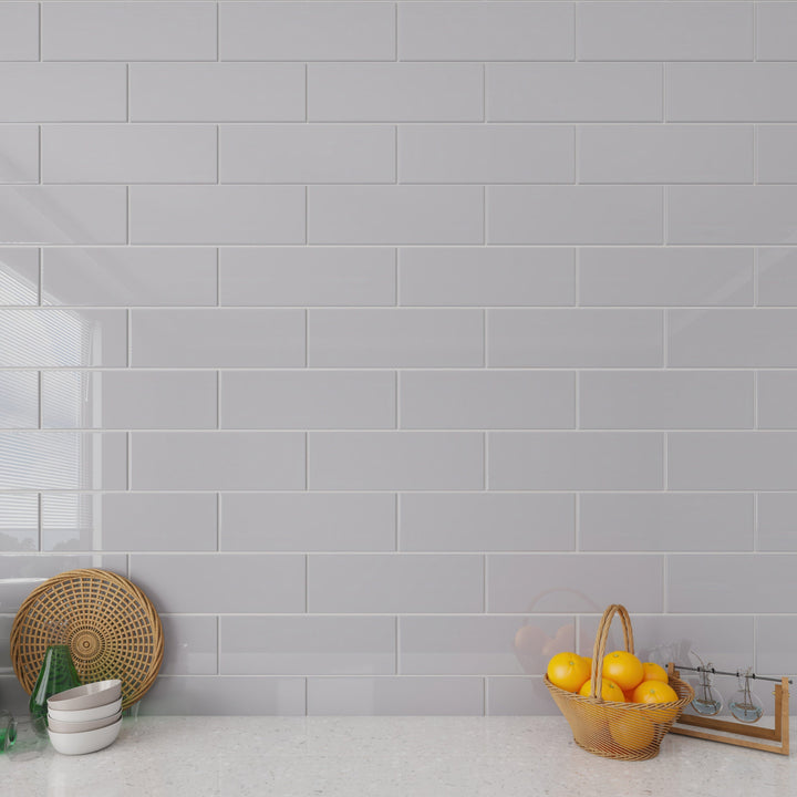 Giorbello Glass Subway Lavender Gray 4-in x 12-in Glossy Glass Subway Wall Tile (5-sq. ft/ Carton)