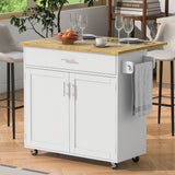 Xspracer White Mdf Base with Wood Top Rolling Kitchen Island (26-in x 39-in x 34-in)