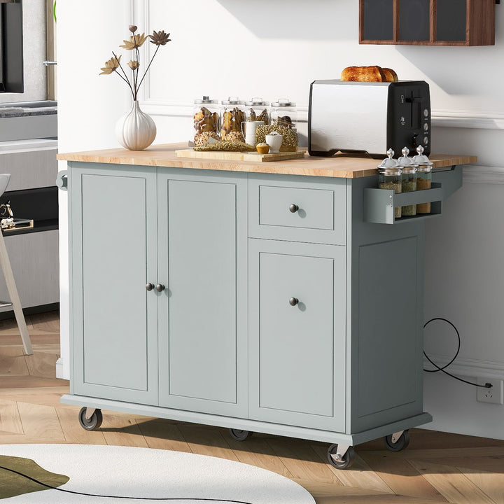 Xspracer Gray Mdf Base with Wood Top Rolling Kitchen Island (29-in x 54-in x 37-in)