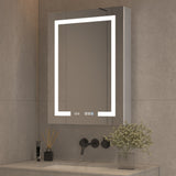 WELLFOR Right Hinge 24-in x 32-in Lighted LED Fog Free Surface Mount Aluminum Mirrored Soft Close Medicine Cabinet with Outlet