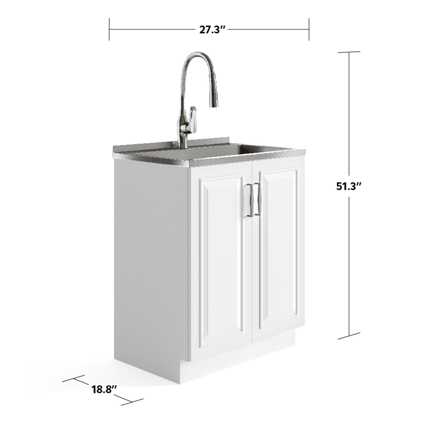 Simpli Home Darwin 27.3" Pure White Freestanding Laundry Sink with Cabinet