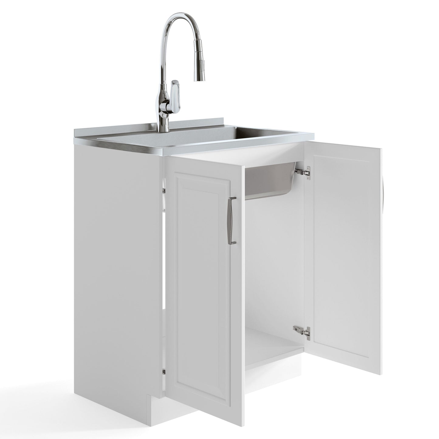 Simpli Home Darwin 27.3" Pure White Freestanding Laundry Sink with Cabinet