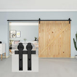 12 ft./144 in Black Straight Strap Sliding Barn Door Track and Hardware Kit for Single Door with Floor Guide - Super Arbor
