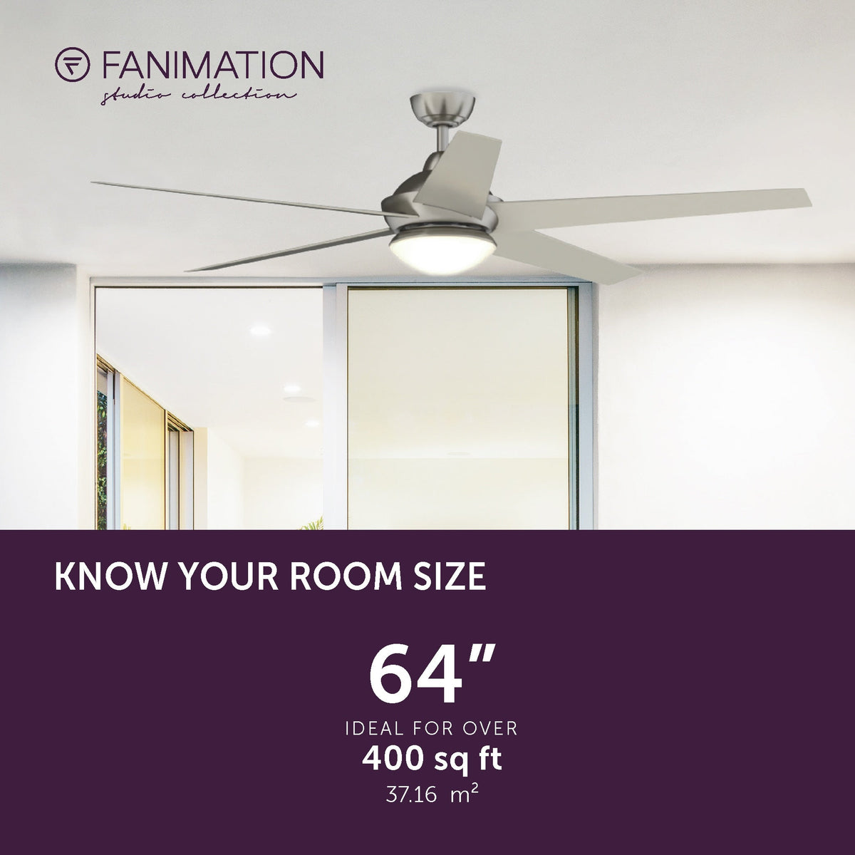 Fanimation Studio Collection Covert 64-in Brushed Nickel LED Indoor/Outdoor Ceiling Fan with Remote (5-Blade)