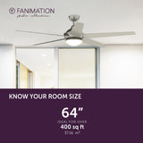 Fanimation Studio Collection Covert 64-in Brushed Nickel LED Indoor/Outdoor Ceiling Fan with Remote (5-Blade)