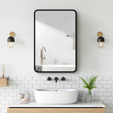 WELLFOR AO 20-in x 28-in Surface/Recessed Mount Black Mirrored Medicine Cabinet