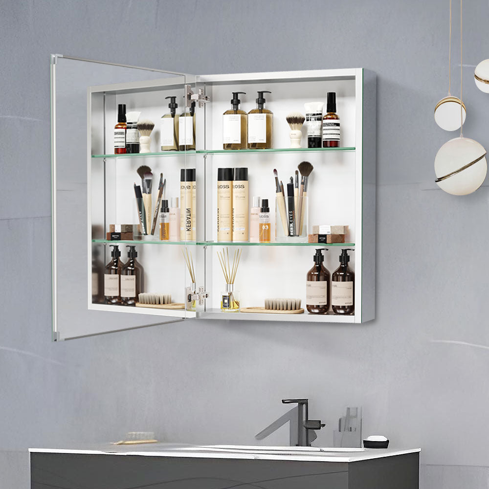 WELLFOR AO 20-in x 26-in Surface/Recessed Mount Silver Mirrored Soft Close Medicine Cabinet