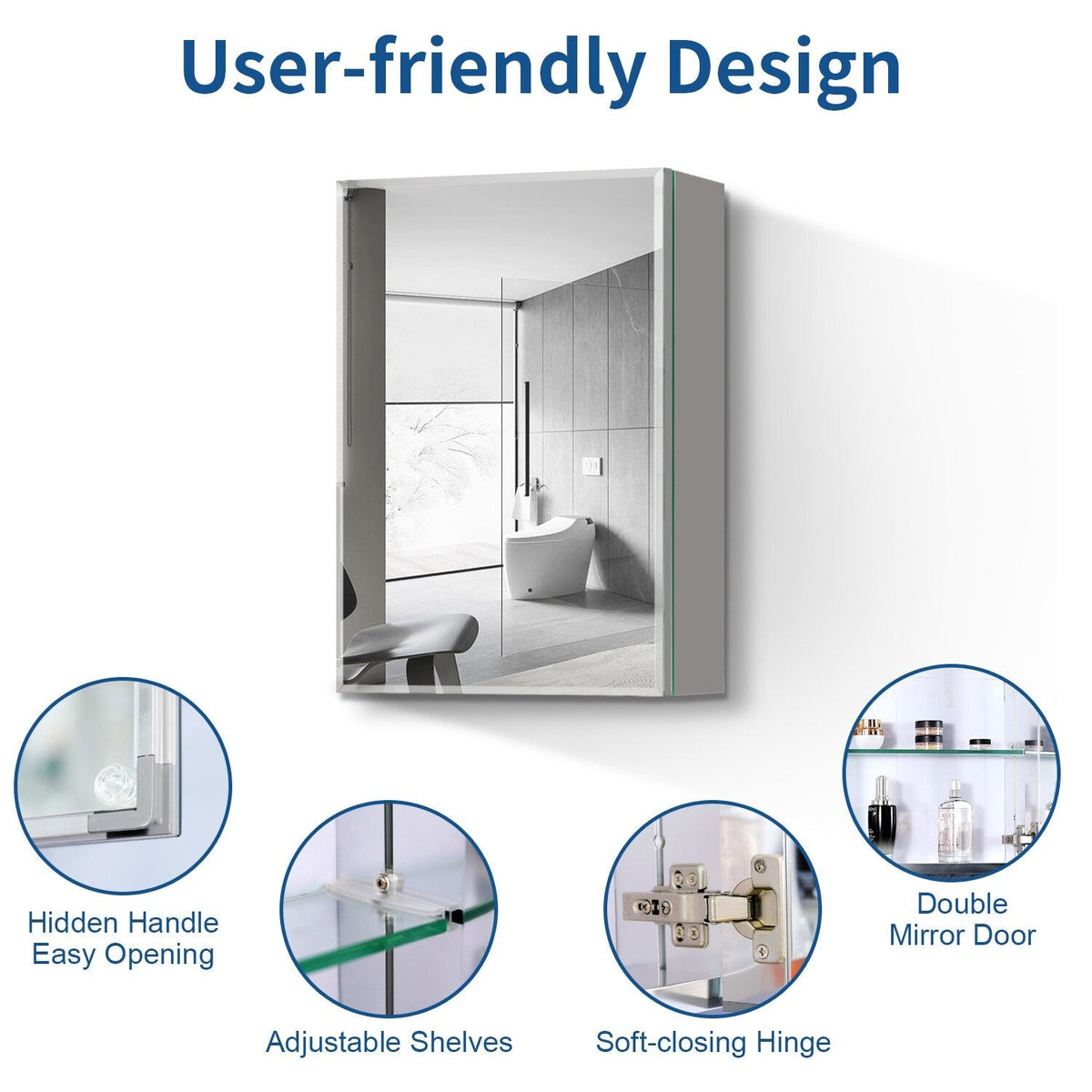 WELLFOR AO 20-in x 26-in Surface/Recessed Mount Silver Mirrored Soft Close Medicine Cabinet
