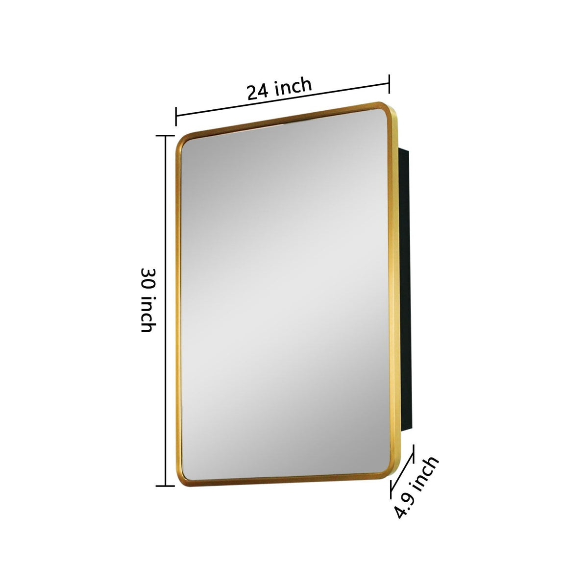 WELLFOR AO 24-in x 30-in Surface/Recessed Mount Gold Mirrored Medicine Cabinet