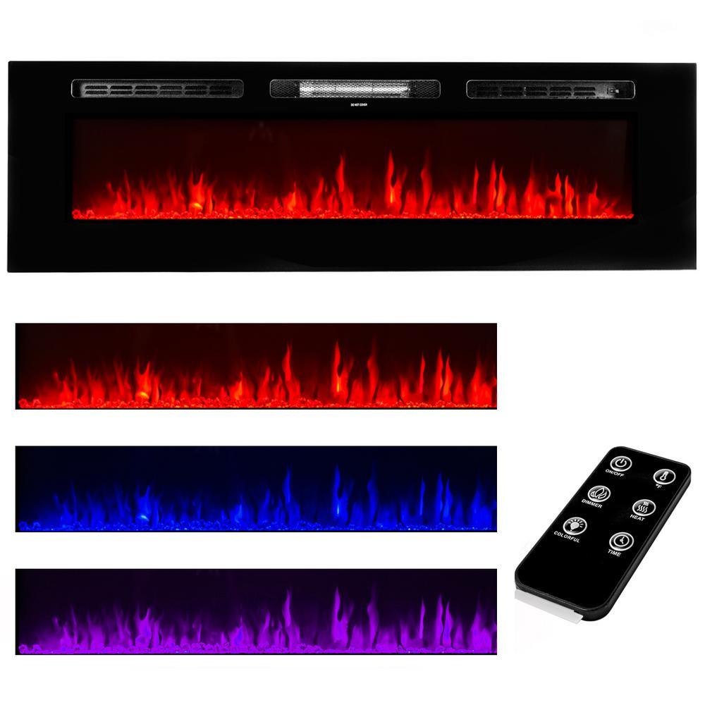 5100 BTU 1500-Watt 60 in. In-Wall Electric Heater Smokeless FireplAce with 3-Changeable Flame Color and Remote Control - Super Arbor
