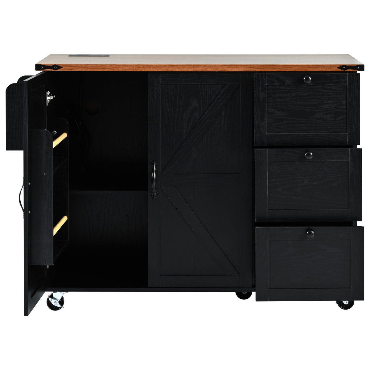 BABOOM Black Mdf Base with Composite Wood Top Rolling Kitchen Island (28.75-in x 54.5-in x 36.5-in)
