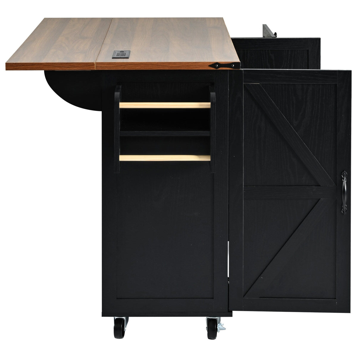 BABOOM Black Mdf Base with Composite Wood Top Rolling Kitchen Island (28.75-in x 54.5-in x 36.5-in)