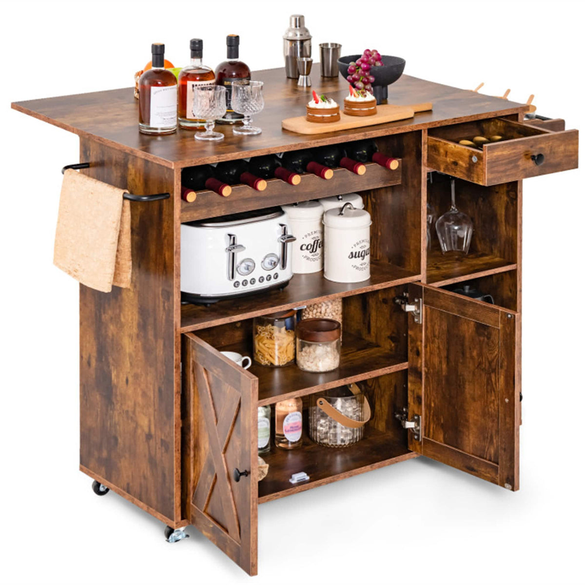 BABOOM Brown Composite Base with Composite Top Rolling Kitchen Island (27-in x 47.5-in x 34.5-in)