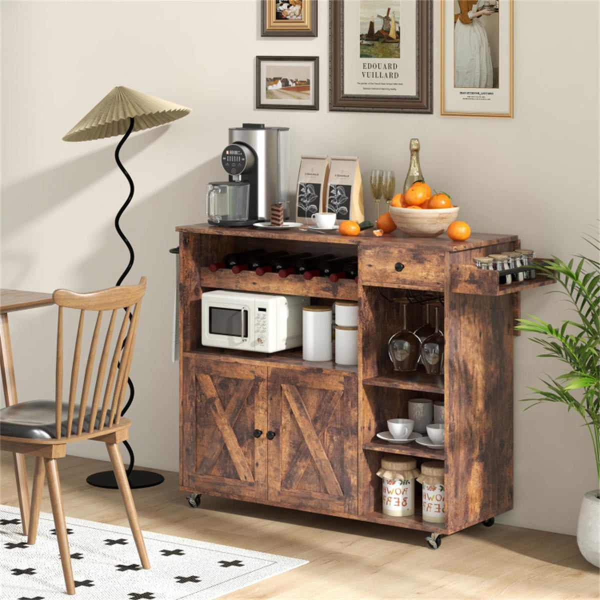 BABOOM Brown Composite Base with Composite Top Rolling Kitchen Island (27-in x 47.5-in x 34.5-in)