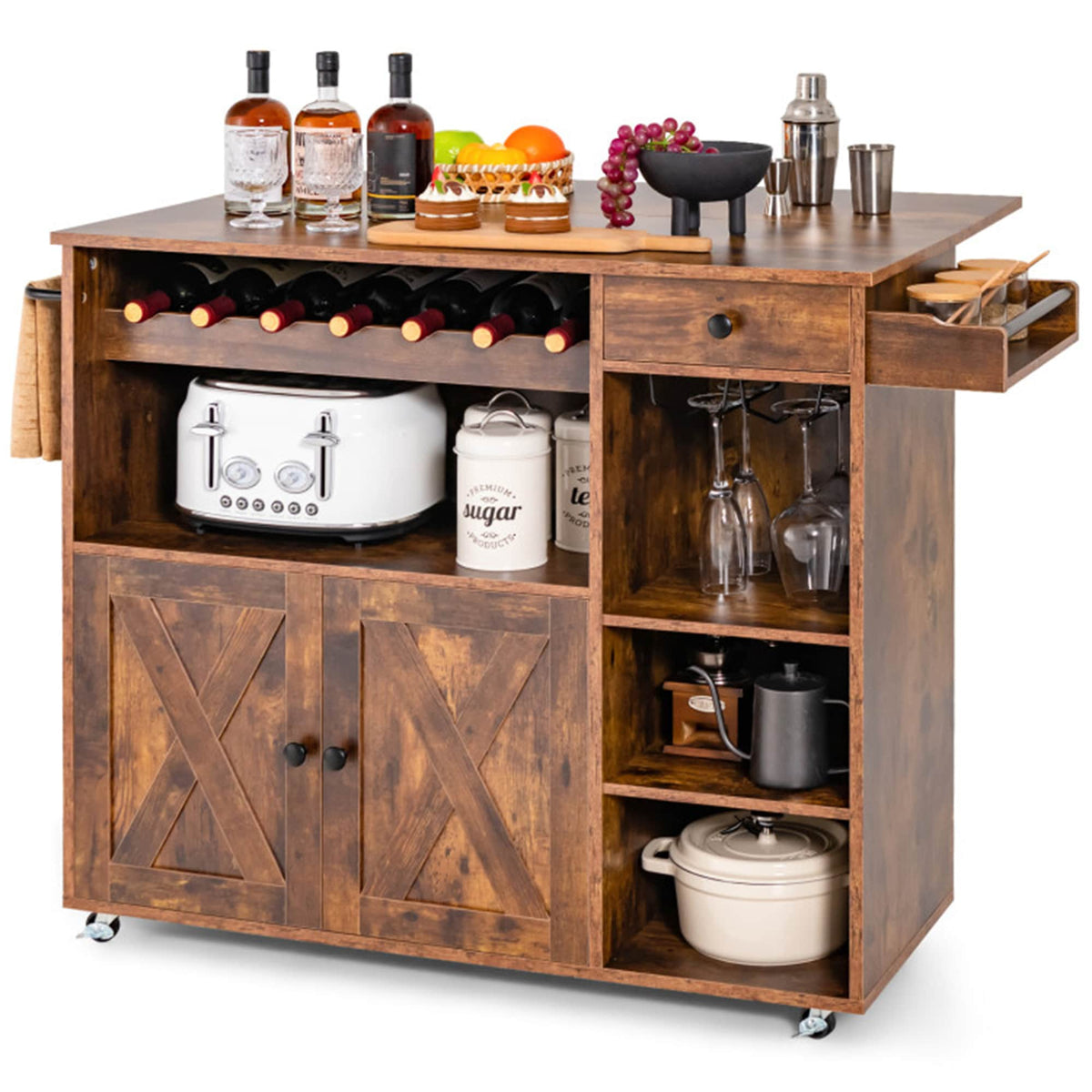 BABOOM Brown Composite Base with Composite Top Rolling Kitchen Island (27-in x 47.5-in x 34.5-in)