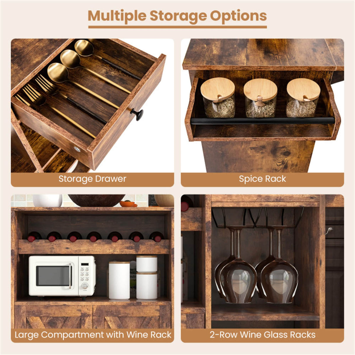 BABOOM Brown Composite Base with Composite Top Rolling Kitchen Island (27-in x 47.5-in x 34.5-in)