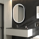 WELLFOR AO 21-in x 31-in Lighted LED Fog Free Surface Mount Black Mirrored Oval Soft Close Medicine Cabinet
