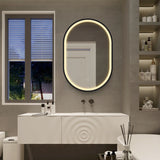 WELLFOR AO 21-in x 31-in Lighted LED Fog Free Surface Mount Black Mirrored Oval Soft Close Medicine Cabinet