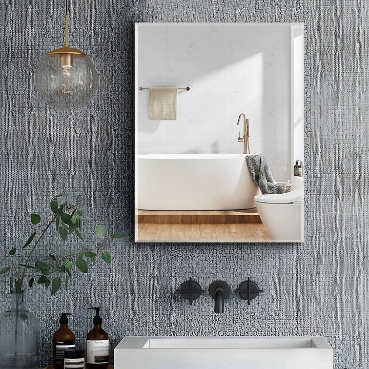 WELLFOR AO 20-in x 26-in Surface/Recessed Mount Silver Mirrored Soft Close Medicine Cabinet