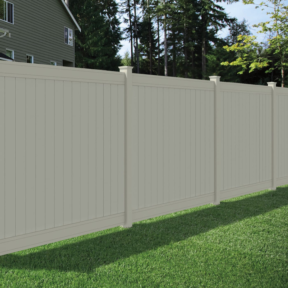 Outdoor Essentials Lakewood 6-ft H x 8-ft W Tan Privacy Vinyl Flat-top Fence Panel (Unassembled)