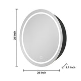 AAZJ AO 25-in x 26-in Lighted LED Fog Free Surface Mount Silver and Black Mirrored Round Medicine Cabinet
