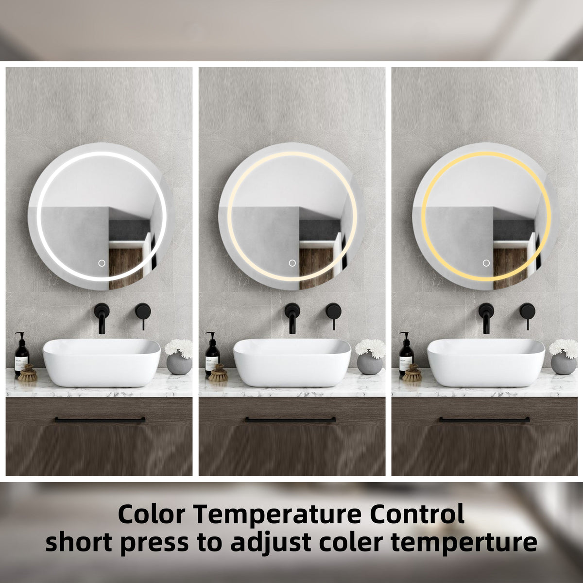 AAZJ AO 25-in x 26-in Lighted LED Fog Free Surface Mount Silver and Black Mirrored Round Medicine Cabinet