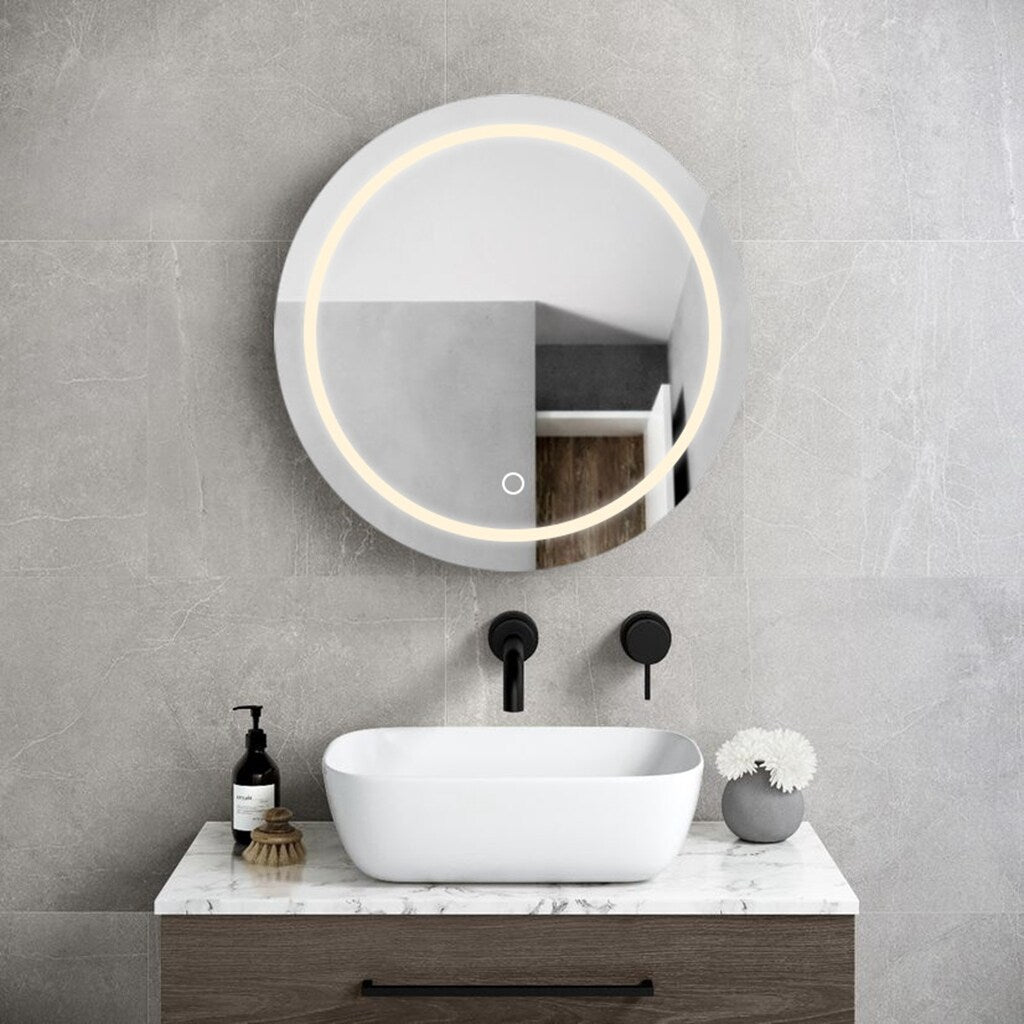 AAZJ AO 25-in x 26-in Lighted LED Fog Free Surface Mount Silver and Black Mirrored Round Medicine Cabinet