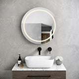 AAZJ AO 25-in x 26-in Lighted LED Fog Free Surface Mount Silver and Black Mirrored Round Medicine Cabinet